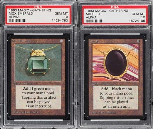 *UNIQUE* 1993 Magic: The Gathering Mox Emerald & Mox Jet Alpha PSA Gem Mint 10